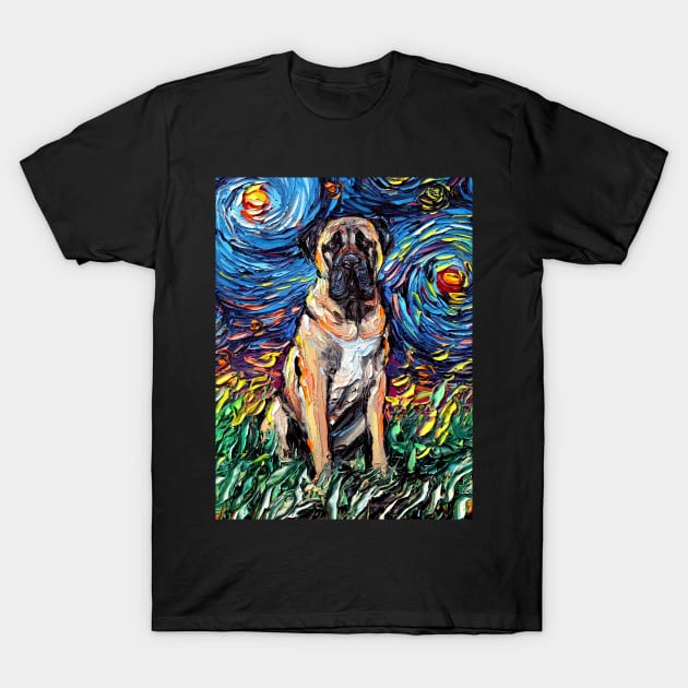 Bull Mastiff Starry Night T-Shirt by sagittariusgallery